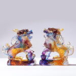 Buddha Stones Feng Shui Kirin Handmade Liuli Crystal Art Piece Fortune Home Office Decoration Decorations BS 6