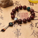 Buddha Stones Tibetan Bodhi Seed Agate Bead Luck Wealth Tassel Charm Wrist Mala Wrist Mala BS 1