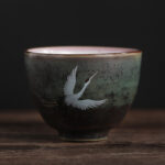 Buddha Stones Auspicious Crane Ceramic Teacup Kung Fu Tea Cup Bowl Cup BS 7cm*5.2cm*100ml
