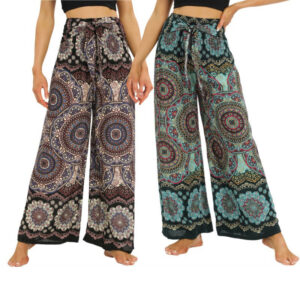 Buddha Stones Boho Mandala Print Lace-up Wide Leg Pants Women's Yoga Pants Women's Wide Leg Pants BS main