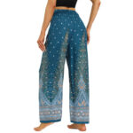 Buddha Stones Boho Peacock Feathers Lace-up Wide Leg Pants Women's Yoga Pants Women's Wide Leg Pants BS 11