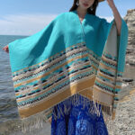 Buddha Stones Tibetan Shawl Colorful Geometry Winter Cozy Travel Scarf Wrap Tibetan Shawl BS 29