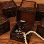 Buddha Stones Retro Small Square Wood Jewelry Box Lotus Grass Flower Grape Copper Coin Daffodil Jewelry Storage Box Jewelry Box BS 16
