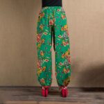 Buddha Stones Ethnic Style Red Green Flowers Print Harem Pants With Pockets Women's Harem Pants BS 40