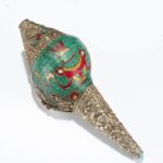 Buddha Stones Tibetan Handmade Engraved Shankha Double Dorje Buddha Conch Shell Wealth Positive Decoration Decorations BS 14