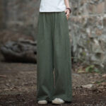 Buddha Stones Retro Wide Leg Pants Casual Women's Yoga Pants With Pockets Wide Leg Pants BS Dark Green(Waist 62-100cm/Hips 118cm/Length 98cm)
