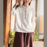 Buddha Stones Solid Color Loose Button Blouse Long Sleeve Shirt Top Long Sleeve Shirt BS 7