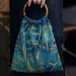 Buddha Stones Blue Green Bamboo Leaves Bamboo Handles Handbag Handbags BS 7