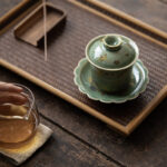 Buddha Stones Green Porcelain Butterfly Flower Salmon Fish Ceramic Gaiwan Sancai Teacup Kung Fu Tea Cup And Saucer With Lid Cup BS 9
