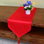 Buddha Stones Prayer Altar Flower Vajra Dragon Pattern Tibetan Auspicious Symbols Tassels Jacquard Table Runner Prayer Altar BS Red 200*33cm