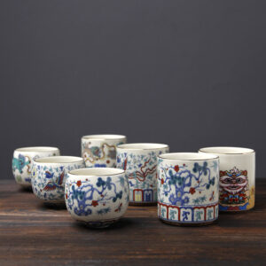 Buddha Stones Vintage Plum Blossom Pine Bamboo Phoenix Kirin Lion Dancing Ceramic Teacup Tea Cups Cup BS main