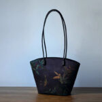 Buddha Stones Vintage Bamboo Magpie Peony Butterfly Large Capacity Shoulder Bag Handbag Shoulder Bag BS Dark Purple Butterfly 22-32*19.5*11.5cm