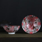 Buddha Stones Flowers Fu Character Mountains Lotus Cherry Blossoms Ceramic Teacup Kung Fu Tea Cup Cup BS Red Brown Flowers 8.5cm*4cm*90ml