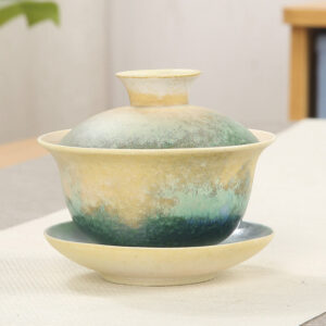 Buddha Stones Green Ocean Waves Design Porcelain Ceramic Gaiwan Sancai Teacup Kung Fu Tea Cup And Saucer With Lid Cup BS 9.5cm*8cm*150ml