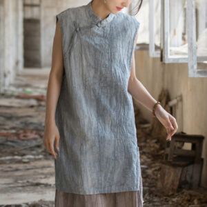Buddha Stones Handmade Tie Dye Ramie Linen Frog-Button Sleeveless Vest 1
