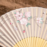 Buddha Stones Jasmine Lotus Begonia Flowers Handheld Silk Bamboo Folding Fan