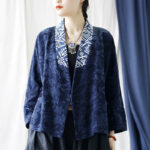 Buddha Stones Flower Jacquard V-Neck Long Sleeve Jacket 16