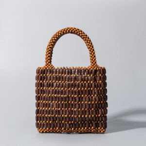 Buddha Stones Hand-woven Wooden Beads Handbag Handbags BS Brown 19.5*4.5*18.5cm
