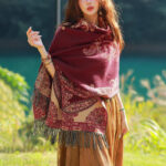 Buddha Stones Tibetan Vine Leaves Pattern Design Shawl Cozy Travel Scarf Wrap Tibetan Shawl BS 7