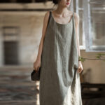 Buddha Stones Summer Spaghetti Strap Handmade Tie Dye Linen Midi Cami Dress Midi Dress BS 20
