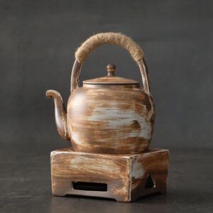 Buddha Stones Retro Brown Chinese Gongfu Tea Ceramic Kung Fu Teapot 700ml With Base Teapot BS Brown Beige 15.7cm*17.0cm*700ml