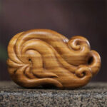 Buddha Stones Mini Nine-Tailed Fox Green Sandalwood Peace Decoration Car Hanging Decoration Decorations BS 4