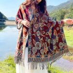 Buddha Stones Tibetan Flower Floral Leaves Pattern Design Shawl Cozy Travel Scarf Wrap Tibetan Shawl BS Red