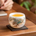 Buddha Stones Dragon Phoenix Auspicious Clouds Ceramic Teacup Kung Fu Tea Cup With Gift Box Cup BS 2