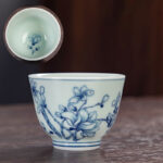 Buddha Stones Blue Landscape Mountains Lotus Cute Cat Pavilions Magnolia Reed Egrets Ceramic Teacup Small Kung Fu Tea Cup Cup BS Magnolia 6cm*4.5cm*50ml