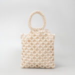 Buddha Stones Hand-woven Lozenge Wooden Beads Handbag Handbags BS Beige 23*23*2.5cm