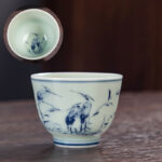 Buddha Stones Blue Landscape Mountains Lotus Cute Cat Pavilions Magnolia Reed Egrets Ceramic Teacup Small Kung Fu Tea Cup Cup BS Reed Egrets 6cm*4.5cm*50ml