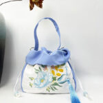 Buddha Stones Suzhou Embroidery Camellia Magnolia Peony Lotus Silk Tote Crossbody Bag Shoulder Bag Handbag Crossbody Bag BS Light Blue Peony 20*20*7cm