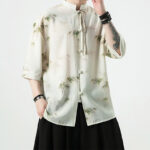 Buddha Stones Green Yellow Bamboo Leaves Print Half Sleeve Shirt Men's T-shirt T-shirt BS 8