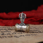 Buddha Stones Tibet 925 Sterling Silver Om Mani Padme Hum Dorje Bell Vajra Engraved Enlightenment Pendant Hanging Decoration Dorje BS Dorje Drum Pendant Only(19*26.5mm)