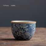 Buddha Stones Blue Lotus Peach Blossom Chrysanthemum Design Ceramic Teacup Kung Fu Tea Cups Cup BS 7.5cm*5cm*140ml