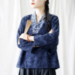 Buddha Stones Flower Jacquard V-Neck Long Sleeve Jacket 33
