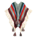 Buddha Stones Tibetan Shawl Colorful Striped Wavy Line Tassels Winter Cozy Travel Scarf Wrap Tibetan Shawl BS Beige Red Blue 85*135cm