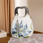 Buddha Stones Lotus Embroidery Handbag Crossbody Bag Crossbody Bag&Handbags BS 1