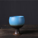 Buddha Stones Small Capacity Goblet Design Ceramic Wine Coffee Mug Tea Coffee Cup 170ml Coffee Mug BS Blue 7.8cm*7.8cm*9cm*170ml