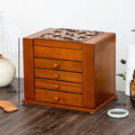 Buddha Stones Vintage Large Capacity Wooden Jewelry Box Jewelry Storage Box With Mirror Jewelry Box BS Five Layers Light Color 27*19*24cm