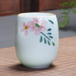 Buddha Stones Koi Fish Lotus Landscape Dandelion Peony Flower Ceramic Teacup Kung Fu Tea Cup Cup BS Pink Flower 7.8cm*8.1cm*180ml