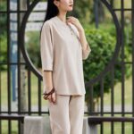 Buddha Stones 2Pcs Shirt Top Pants Meditation Zen Tai Chi Cotton Linen Clothing Women's Set Women's Meditation Cloth BS 9