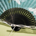 Buddha Stones Vintage Blue White Crane Pattern Handheld Silk Bamboo Folding Fan Folding Fan BS 4