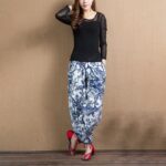Buddha Stones Blue Tree Flowers Print Harem Pants With Pockets Women's Harem Pants BS 5