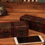 Buddha Stones Retro Small Square Wood Jewelry Box Lotus Grass Flower Grape Copper Coin Daffodil Jewelry Storage Box Jewelry Box BS 29