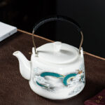 Buddha Stones Vintage Dragon Mountain Fisherman Landscape White Porcelain Ceramic Kung Fu Teapot Teapot BS 4