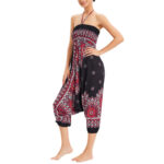 Buddha Stones Two Style Wear Sunflower Loose Smocked Harem Trousers Jumpsuit High Waist Pants Harem Pants BS 5