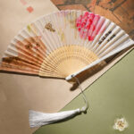 Buddha Stones Cute Cat Butterfly Flowers Pattern Handheld Silk Bamboo Folding Fan 21cm Folding Fan BS 9