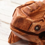 Buddha Stones Handcrafted FengShui Wealth Luck Frog Mini Wooden Croaking Frog Guiro Decoration Decorations BS 13