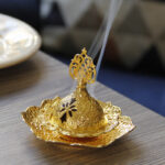 Buddha Stones Gold Leaf Coaster Spiritual Mini Alloy Metal Incense Burner Incense Burner BS 8